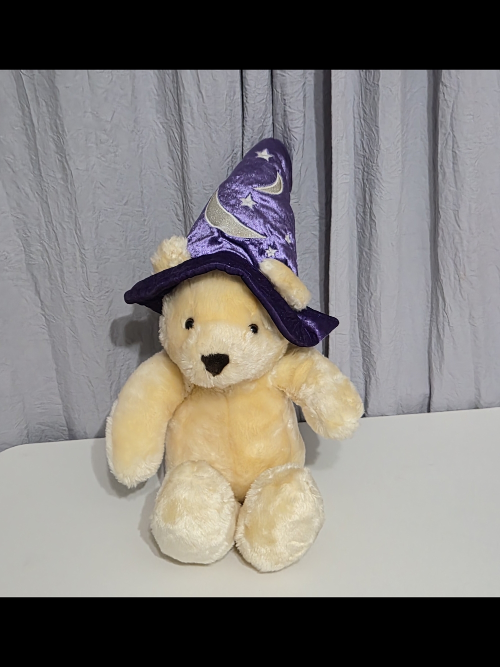 Vintage Plush Teddy Bear with Purple Wizard Hat - Soft Kids Toy
